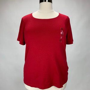 Scoop-Neck, Short Sleeve Top, Red, Cotton